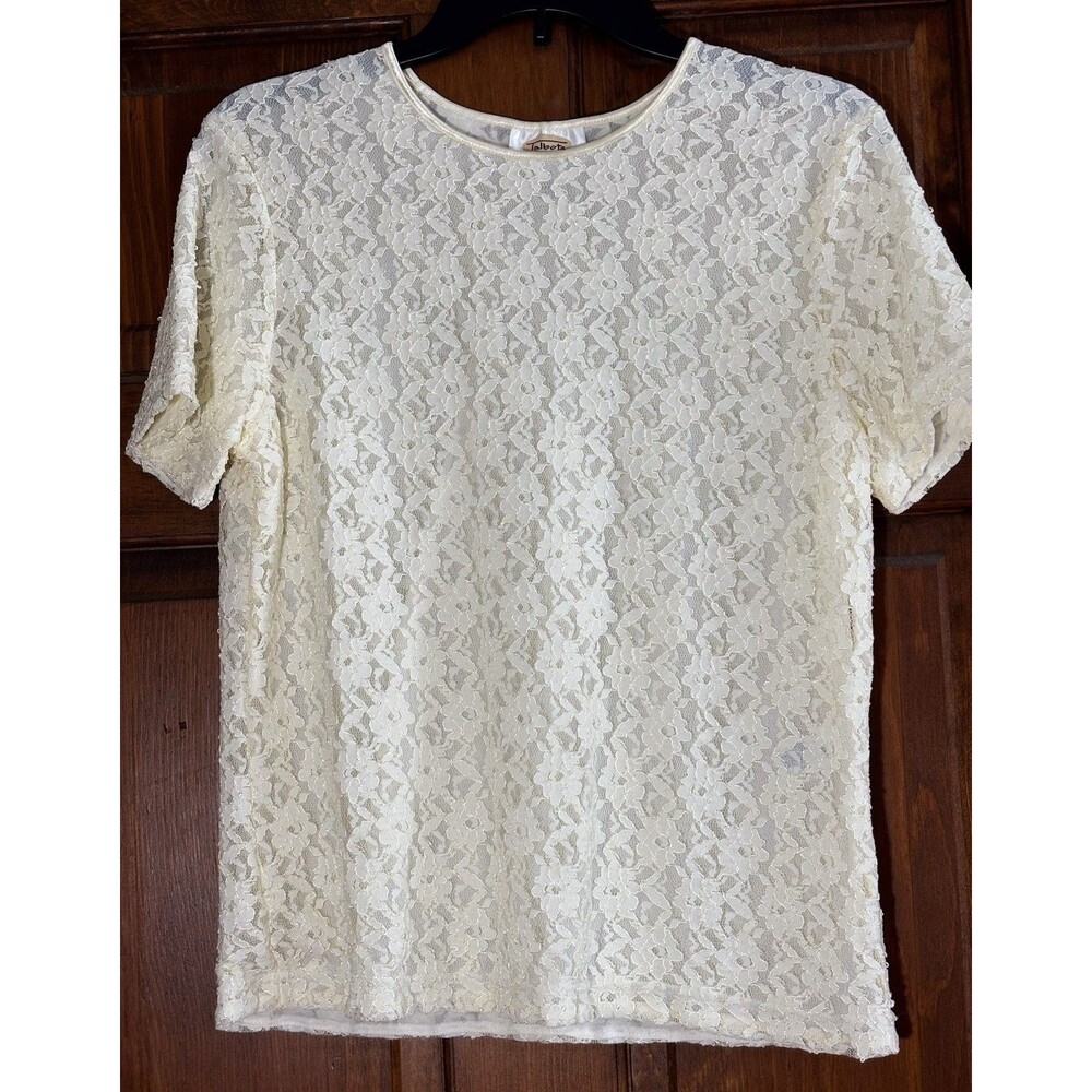 Talbots Women’s Size Small Petite Yellow Lace Short Sleeve Shirt Top